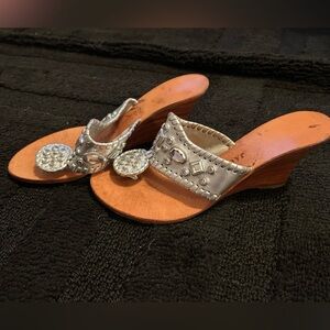 Jack Rogers Wedge Sandal Silver w/ Gemstone, Sz 6